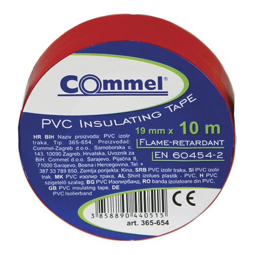 Червена PVC изолационна лента Commel, 19mm x 10m, огнеупорна