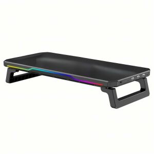 Multifunkciós RGB monitor állvány USB hub-bal és vezeték nélküli töltéssel, fekete - Monitor állvány