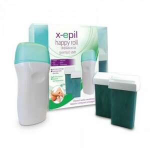 X-Epil XE9087 Happy roll 2 x 50 ml gyantapatron, gyantamelegítő, 10 db csík fehér-zöld gyantázószett