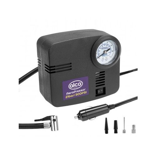 Alca 12V Autós Légkompresszor nyomásmérővel és adapterekkel