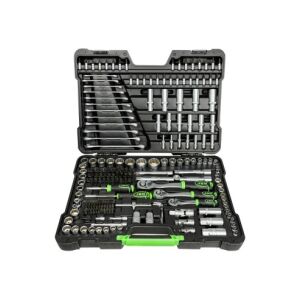 JBM 216-teiliges Steckschlüssel-Set mit Schraubenschlüsseln, Ratschen und Bits in einem schwarzen Koffer - Steckschlüssel