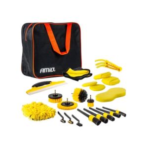 Amio Auto-Detailing-Kit mit 20 Teilen, beinhaltet Bürsten, Schwämme, Mikrofasertuch, Abzieher und mehr - AMiO