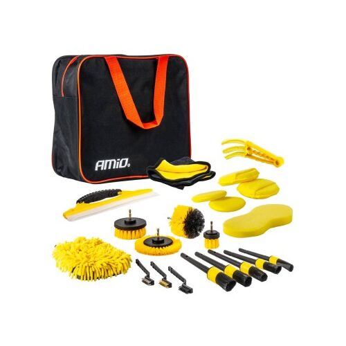Amio Auto-Detailing-Kit mit 20 Teilen, beinhaltet Bürsten, Schwämme, Mikrofasertuch, Abzieher und mehr