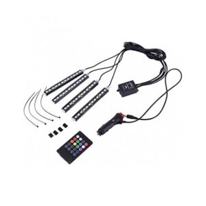 Set de 9 beci decorative LED SMD RGB cu telecomandă. Include 4 benzi LED, un adaptor de alimentare și o telecomandă pentru schimbarea culorii și a modului. - Lumini auto