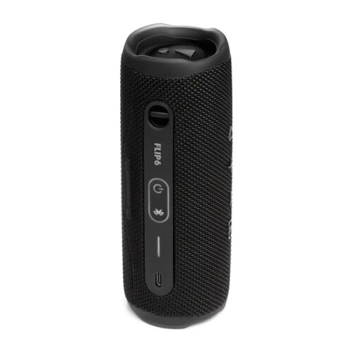 JBL Flip 6 fekete Bluetooth hangszóró, függőleges nézet a vezérlőkkel