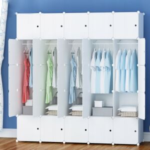 Dulap modular XXL, alb, cu haine atârnate în interior - Dulapuri cu rafturi