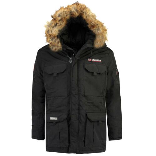 Geographical Norway Bottle Men 005 fekete téli kabát szőrme kapucnival 