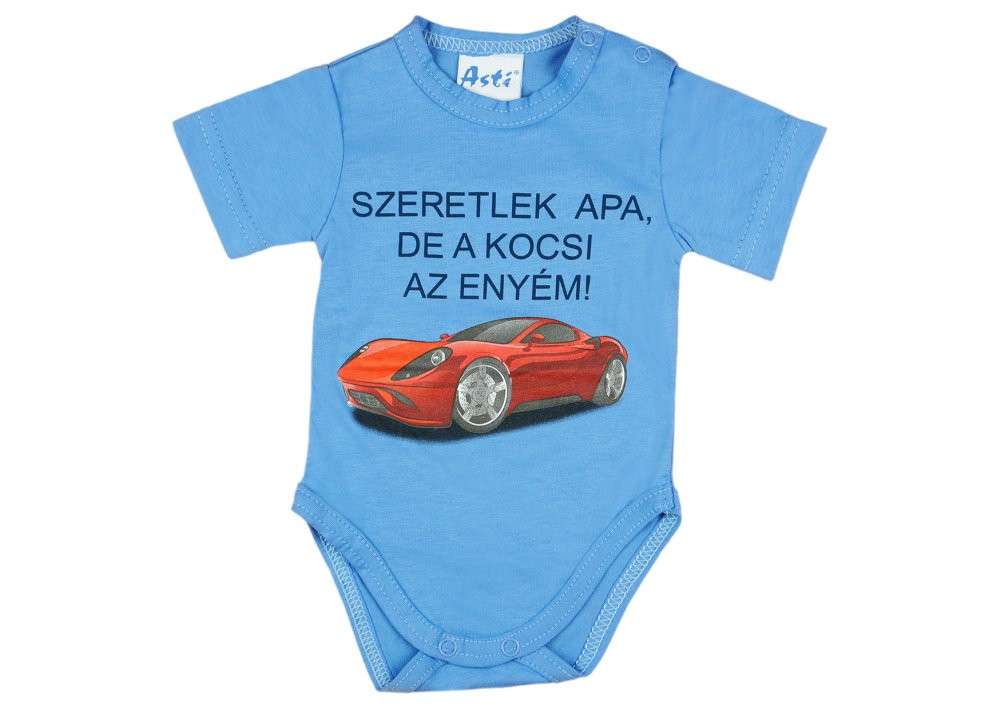 Feliratos rövid ujjú Body - Autó - kék
