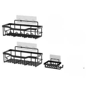 Raft de dus, etajera pentru baie, depozitare in bucatarie, set 3 buc, cu adeziv, fara gauri, BLEKSY® 115411382 - Raft pentru baie