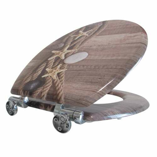 Pepita MDF WC seat with starfish design and soft close lid, angled view