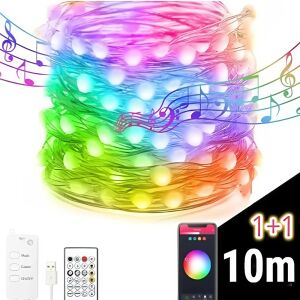 1+1 RGB LED Okos fényfüzér, 10m hosszú, távirányítóval és alkalmazásvezérléssel, színes és okos világítás beltérre és kültérre - Nonbrand Fényfüzér