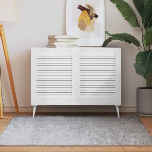 Uși de dulap vidaXL din lemn de pin cu jaluzele albe (set de 2) - Uși elegante și funcționale pentru dulapuri, dulapuri sau mobilier - Inserții de șemineu