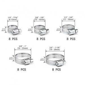 40 db-os Tömlőbilincs Készlet - (2,54/10,16 cm - 2,54-2,54/20,32 cm) Rozsdamentes Acél Tömlő Rögzítő Készlet 135861681 - Építkezés & Felújítás