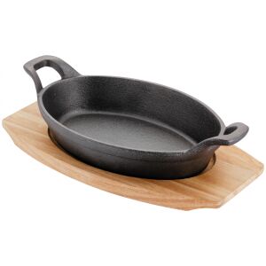 Judge Sizzle & Serve Servierplatte aus Gusseisen mit Holzständer, 20x14 cm, Schwarz/Braun - Judge