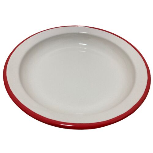 Ibili Bordeaux Servierplatte aus emailliertem Stahl, weiß mit rotem Rand, 28x3,5 cm