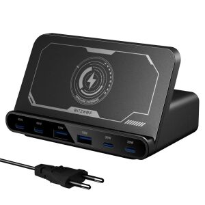 BlitzWolf® BW-S27 – 160W stolová rýchla nabíjačka, 6 USB nabíjacích portov (Typ-C a USB-A) + bezdrôtové nabíjanie 115446612 - Prenosné nabíjacie stanice