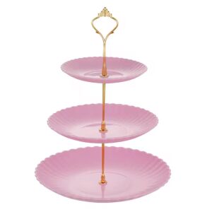 Fructiera etajata Pufo Candy cu 3 nivele, pentru prajituri, torturi, fructe, aperitive, maner metalic, roz 115446660 - Servirea