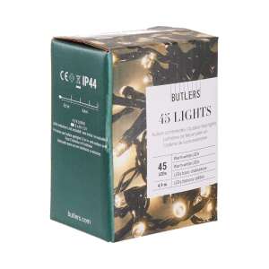 Butlers 45 LED meleg fehér fényfüzér, 4,9m hosszú, elemes, IP44-es védettséggel kültéri használatra - Nonbrand Fényfüzér