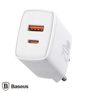 Baseus Compact hálózati töltő USB Type-C / USB-A 20W 3A QC3.0 - Fehér