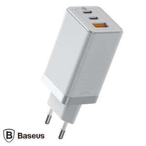 Baseus Gan2 Pro hálózati gyorstöltő USB-C + USB-C + USB-A 65W + USB-C / C 100W/5A 1m kábel - Fehér