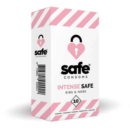 Prezervative Safe Intense Safe cu nervuri și noduri, pachet de 10