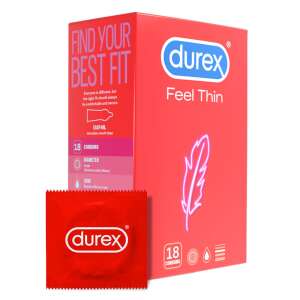 Durex Feel Thin óvszerek, 18 darabos csomag, vékony óvszerek fokozott érzékenységért, egyedi óvszercsomagolással - Durex Óvszer