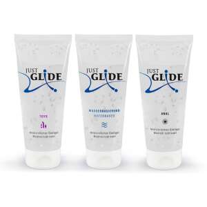 Just Glide Síkosító Szett - Vízbázisú, Anális, Epres - 3 x 200ml
