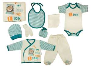 10 részes bébi ajándék Szett - Oroszlán #bézs-zöld
