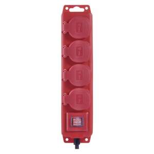 Red 4-outlet extension cord with switch, 3 meter long - Lamp & Lighting