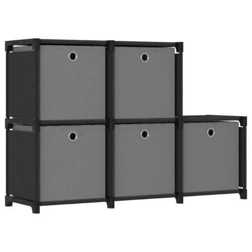 vidaXL 5 rekeszes fekete szövet bemutató polc dobozokkal 103x30x72,5cm 115704719 - Könyvespolc és állópolc