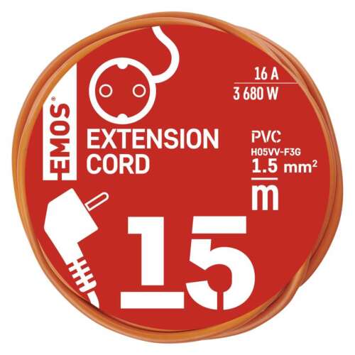 Extension cord 15 m / 1 socket / orange / PVC / 250 V / 1.5 mm2