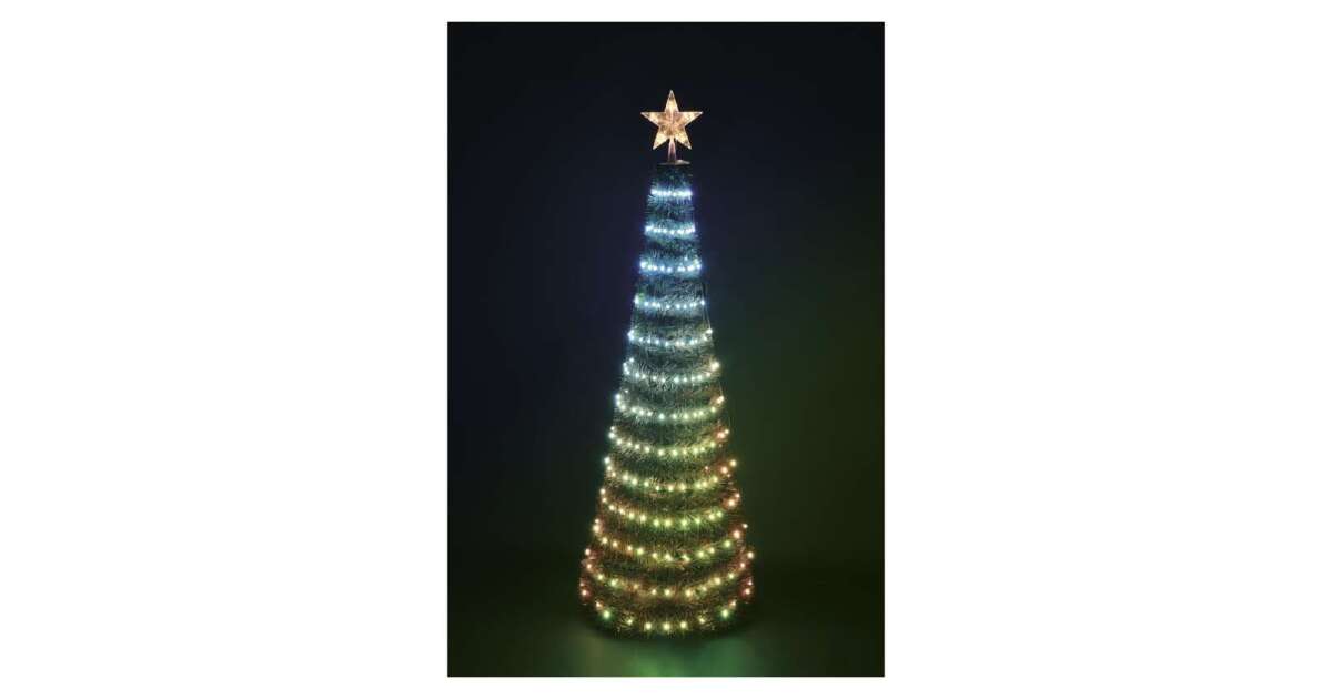 LED Christmas tree with string lights and star, 1.5 m, indoor, remote  control, timer, RGB