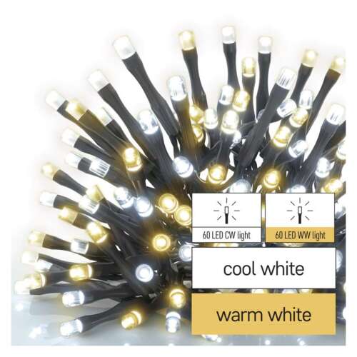 LED karácsonyi fényfüzér, 12 m, kültéri és beltéri, meleg/hideg fehér, időzítő