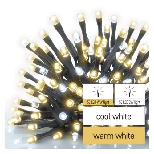 Emos meleg fehér és hideg fehér, vezetékes LED Fényfüzér 100db izzóval 10,1m