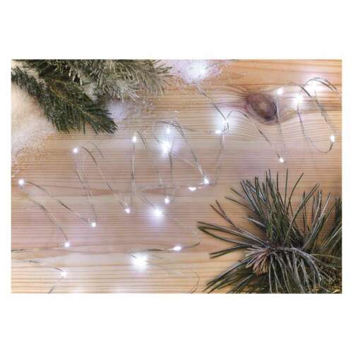 LED Christmas Nano String Lights, Silver, 0.9 m, 2x AA, Indoor, Cool White, Timer