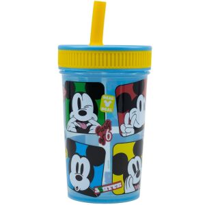 Ceasa din plastic Disney Mickey mouse, cu paie din silicon, etansa - 420 ml 115925553 - Pahare cu paie