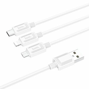 Biały kabel USB 3w1 Hoco X76 z końcówkami Type-C, Lightning i Micro USB - Hoco