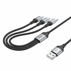 HOCO X102 3IN1 LIGHTNING - TIP-C - CABLU MICRO USB 1 METR 2.4A NEGRU 115929215 - Cabluri Lightning