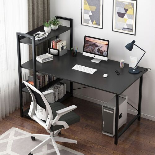 COMPUTERTISCH LOFT-SCHREIBTISCH SCHWARZ JUGENDSCHREIBTISCH MIT REGALEN BÜCHERREGAL