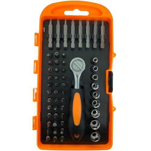 JinFeng 54 darabos racsnis csavarhúzó bit és dugókulcs készlet narancssárga tokban