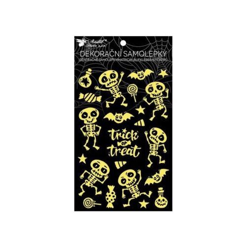 Svietiace v tme hárky s nálepkami na Halloween s kostrou, nálepky na stenu Trick or Treat