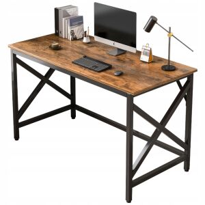 Birou pentru computer în stil industrial Fodym cu blat rustic maro și cadru metalic negru - Fodym