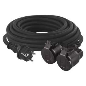 EMOS 10m Black Rubber Extension Cord with 2 Outlets - Lamp & Lighting