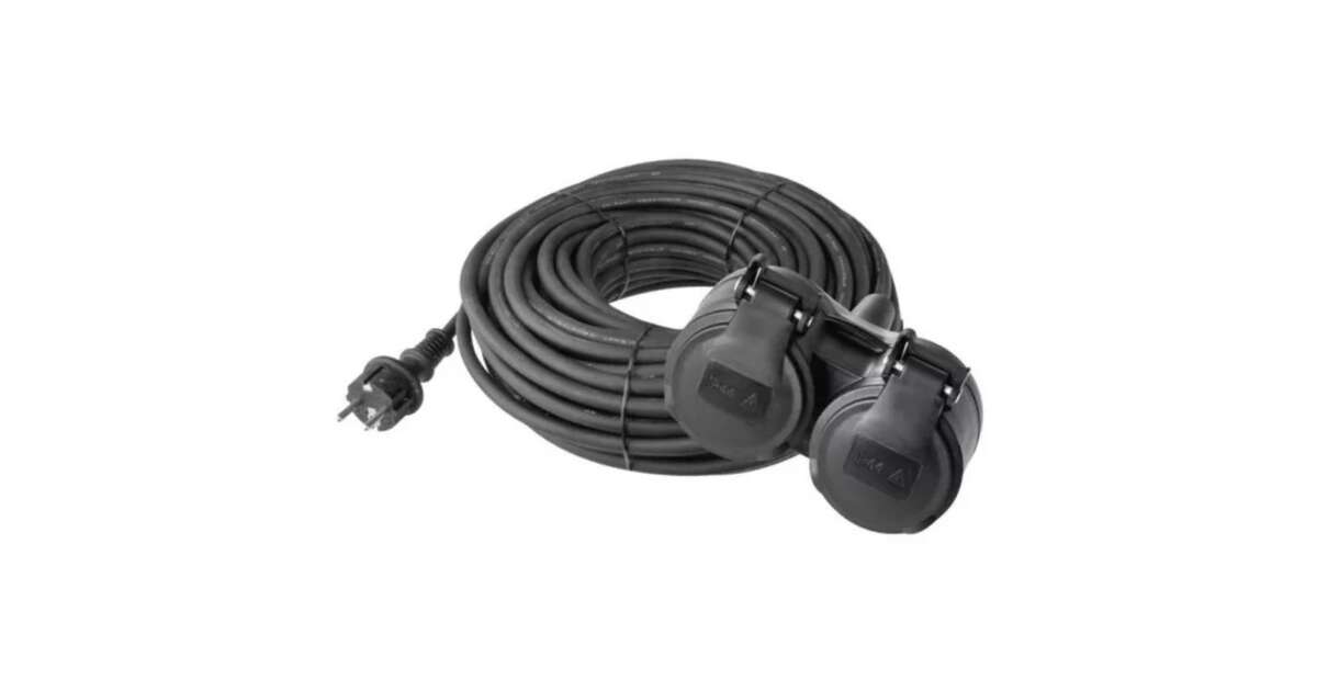 Extension cord 10 m / 2 sockets / black / rubber / 250 V / 1.5 mm2