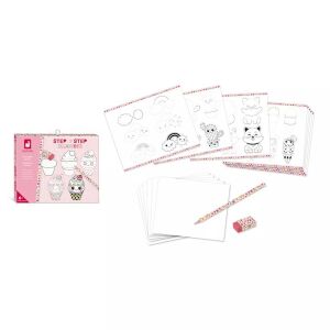 Janod Lépésről lépésre Kawaii rajzkészlet dobozzal, rajzlapokkal, ceruzával és radírral - Janod