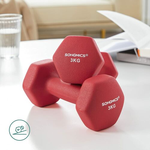 Songmics 3kg piros súlyzók, súlyzó pár otthoni edzéshez, fitnesz gyakorlatokhoz - Súly és súlyzó