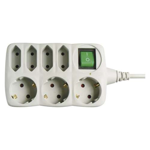 Cablu prelungitor 1,5 m / 7 prize / cu întrerupător / gri / PVC / 1 mm2