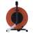 Back view of 15 meter cable reel with 4 sockets, black cable, orange housing, Emos brand