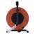 Back view of 15 meter cable reel with 4 sockets, black cable, orange housing, Emos brand
