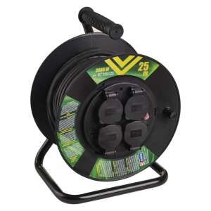 EMOS 25m Outdoor Cable Reel with 4 Sockets, Black Rubber Extension Cord - Extension Cord